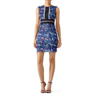 SALONI Floral Lace Sleeveless Chevron Sheath Mini Dress US 2